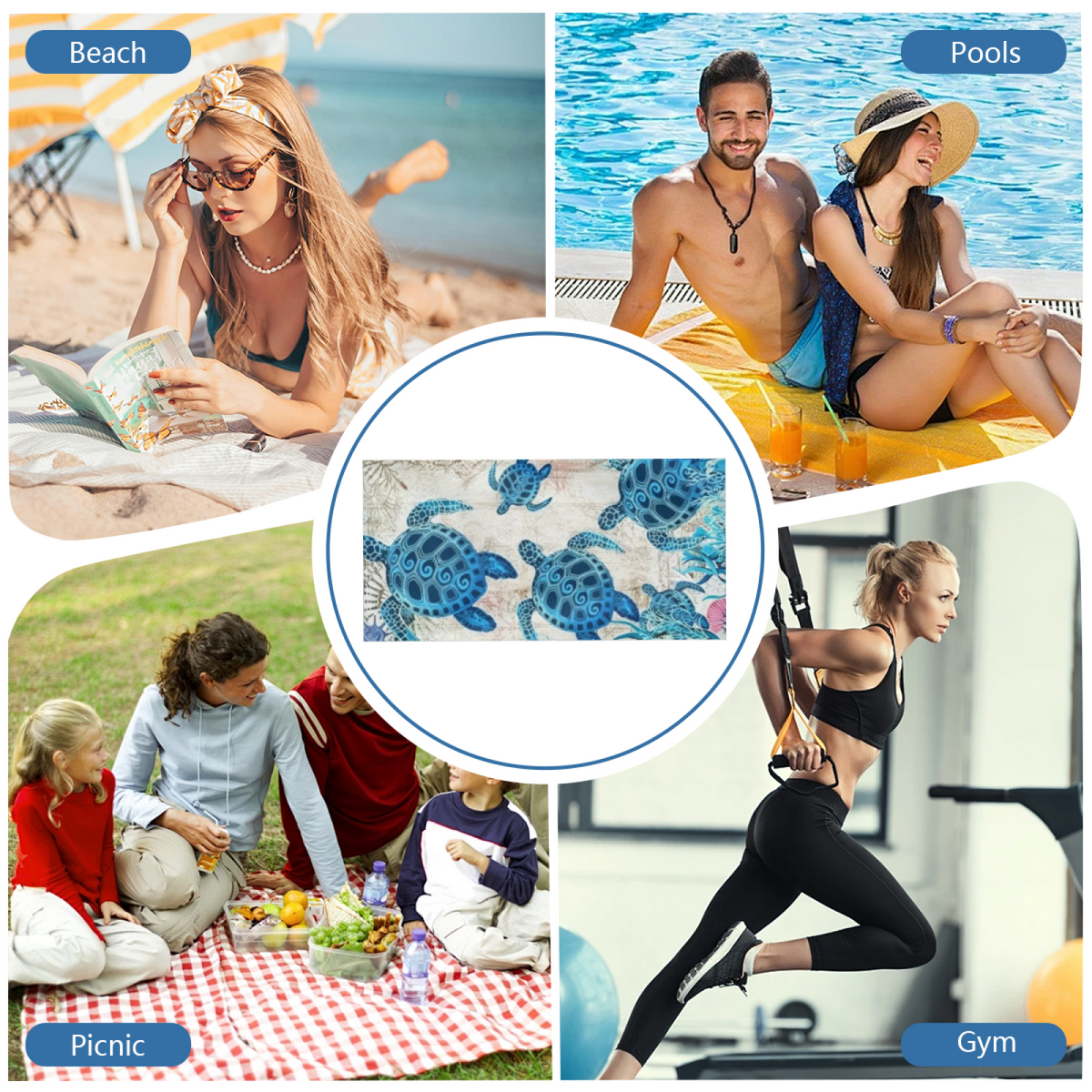 Vintage Blue Sea Turtle Pattern Beach Towel, Ultra Soft, Durable, Comfortable and Super Absorbent for Travel