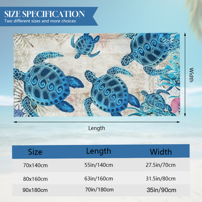 Vintage Blue Sea Turtle Pattern Beach Towel, Ultra Soft, Durable, Comfortable and Super Absorbent for Travel