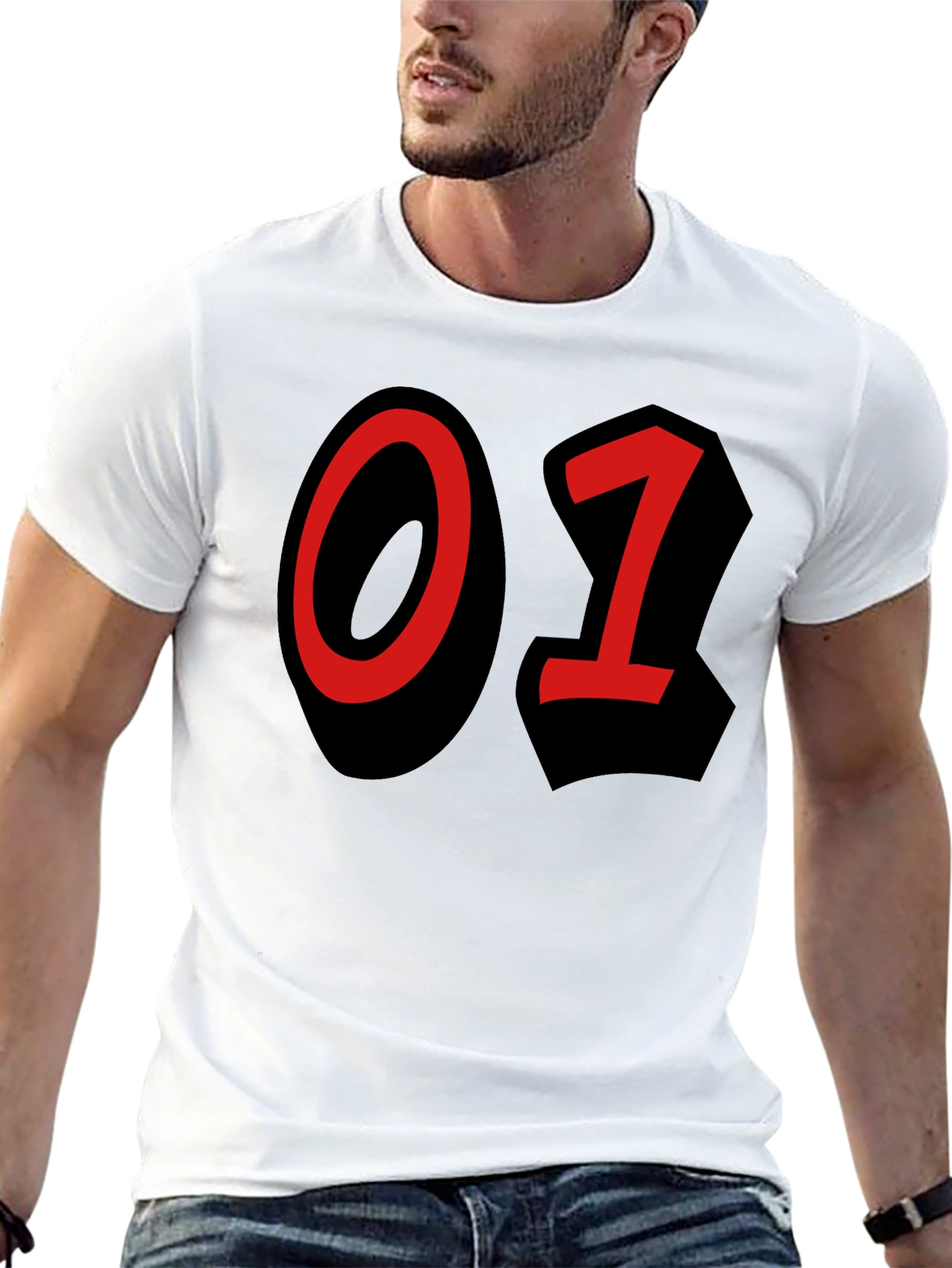 Bold Number T-Shirt - Black with Red 01 Design
