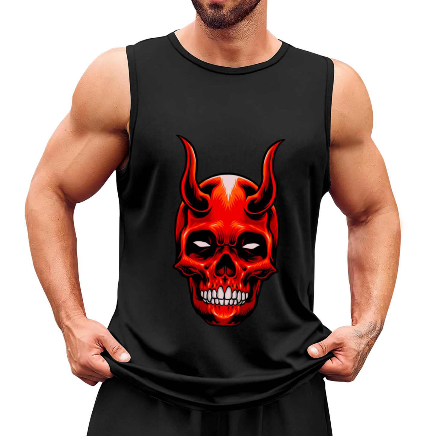Devil Horn Red Skull Graphic Men¡¯s Muscle Tank Top