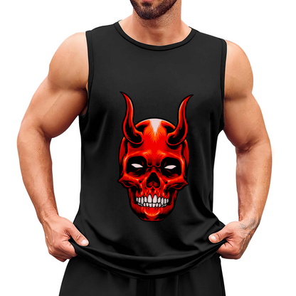 Devil Horn Red Skull Graphic Men¡¯s Muscle Tank Top