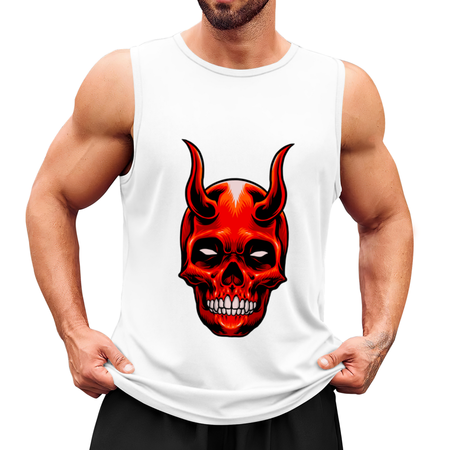 Devil Horn Red Skull Graphic Men¡¯s Muscle Tank Top