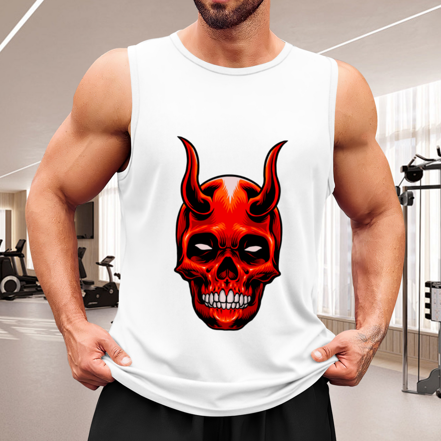Devil Horn Red Skull Graphic Men¡¯s Muscle Tank Top