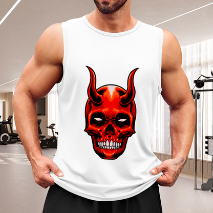 Devil Horn Red Skull Graphic Men¡¯s Muscle Tank Top