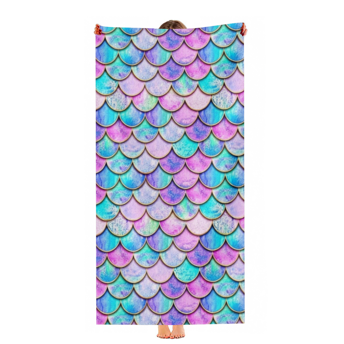 Holographic Mermaid Scale Iridescent Print Beach Towel, All Size Options, Cloud Soft, Instant Water Absorption & Ultra Comfy for Summer Holiday Outings