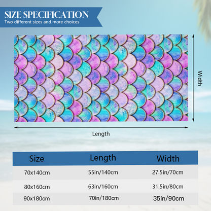 Holographic Mermaid Scale Iridescent Print Beach Towel, All Size Options, Cloud Soft, Instant Water Absorption & Ultra Comfy for Summer Holiday Outings