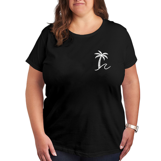 Minimalist Tiny Palm Tree Wave Chest Print Plus Size Women Tee