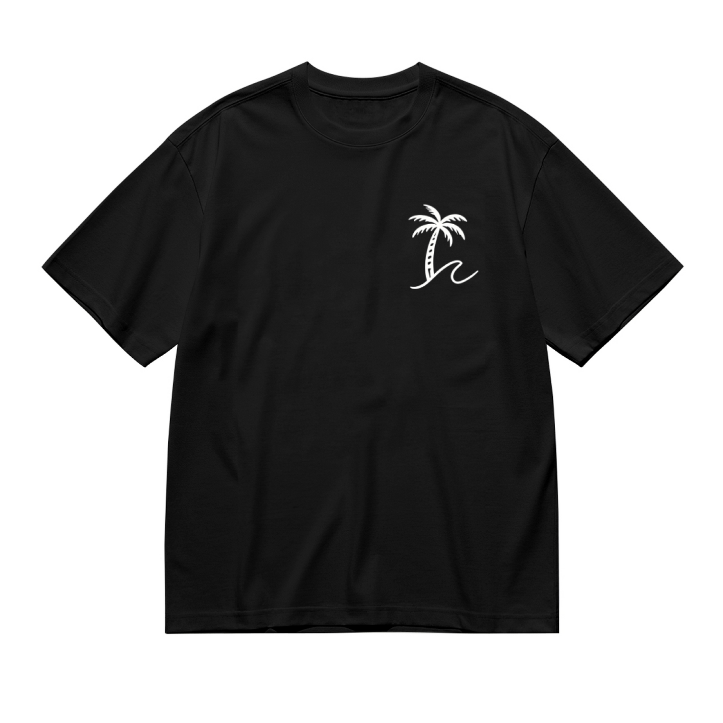 Minimalist Tiny Palm Tree Wave Chest Print Plus Size Women Tee