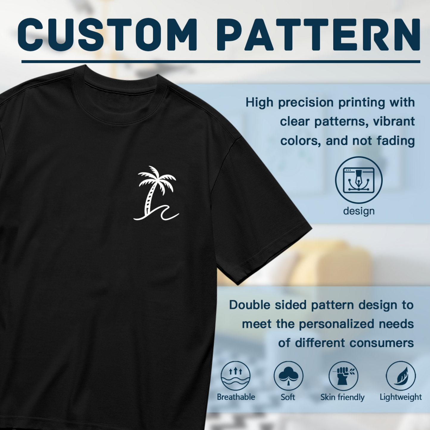 Minimalist Tiny Palm Tree Wave Chest Print Plus Size Women Tee