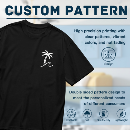 Minimalist Tiny Palm Tree Wave Chest Print Plus Size Women Tee