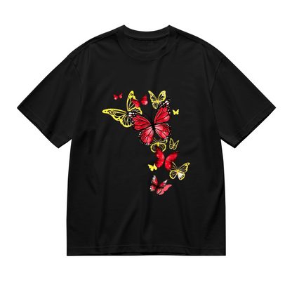 Stunning Red Golden Butterfly Cluster Fashion Plus Size Women Graphic Tee
