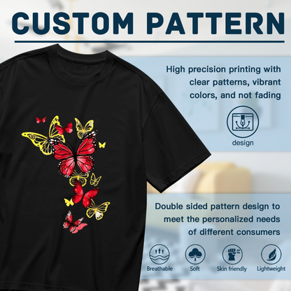 Stunning Red Golden Butterfly Cluster Fashion Plus Size Women Graphic Tee