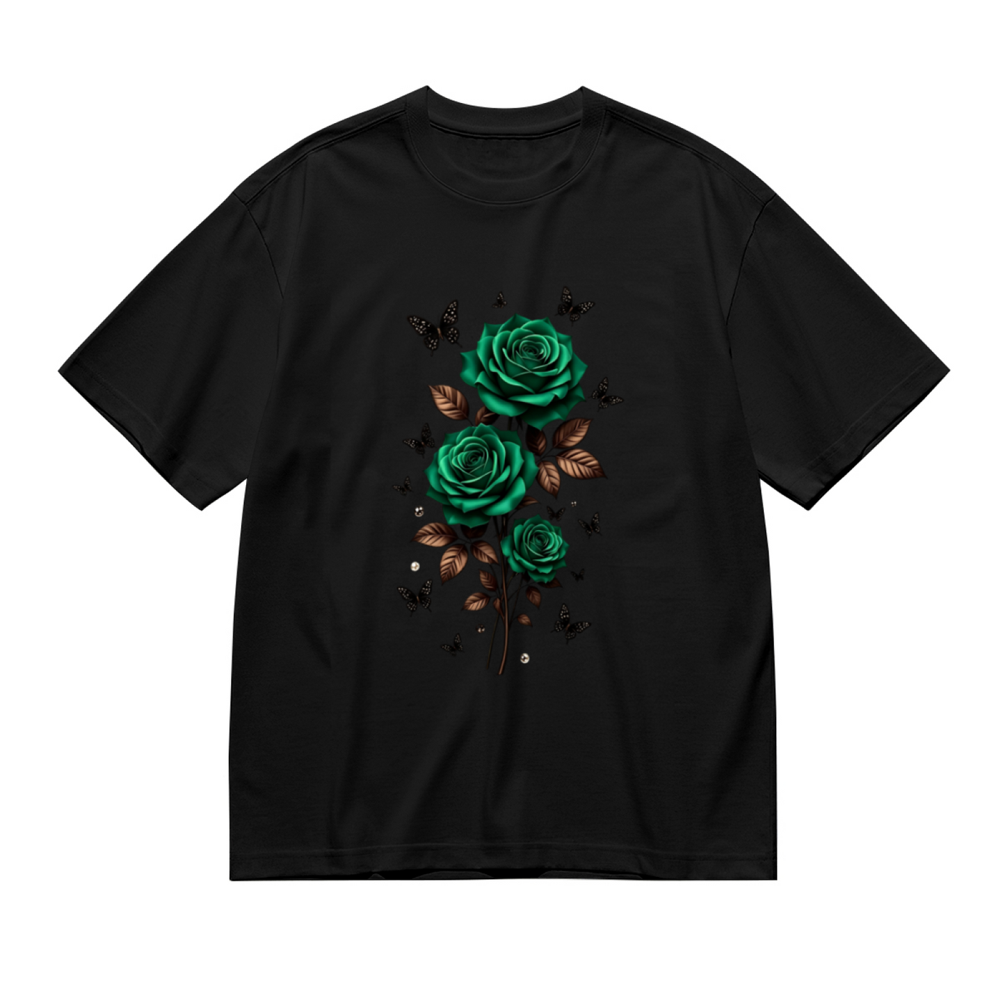 Dark Emerald Green Rose Bouquet Elegant Gothic Plus Size Women Printed T-Shirt