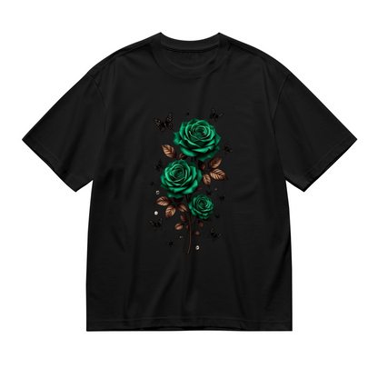 Dark Emerald Green Rose Bouquet Elegant Gothic Plus Size Women Printed T-Shirt