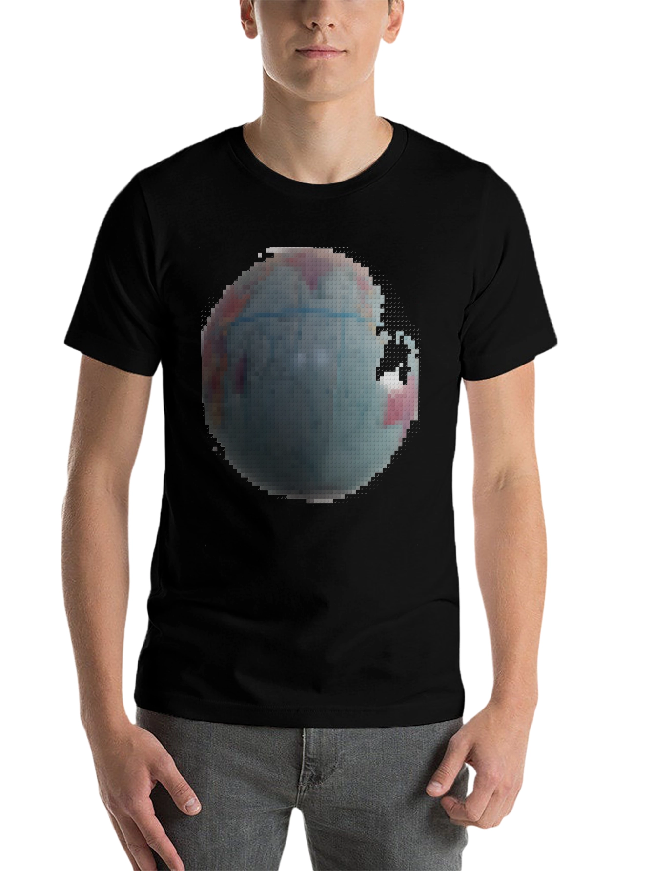Pixelated Earth Graphic Black T-Shirt
