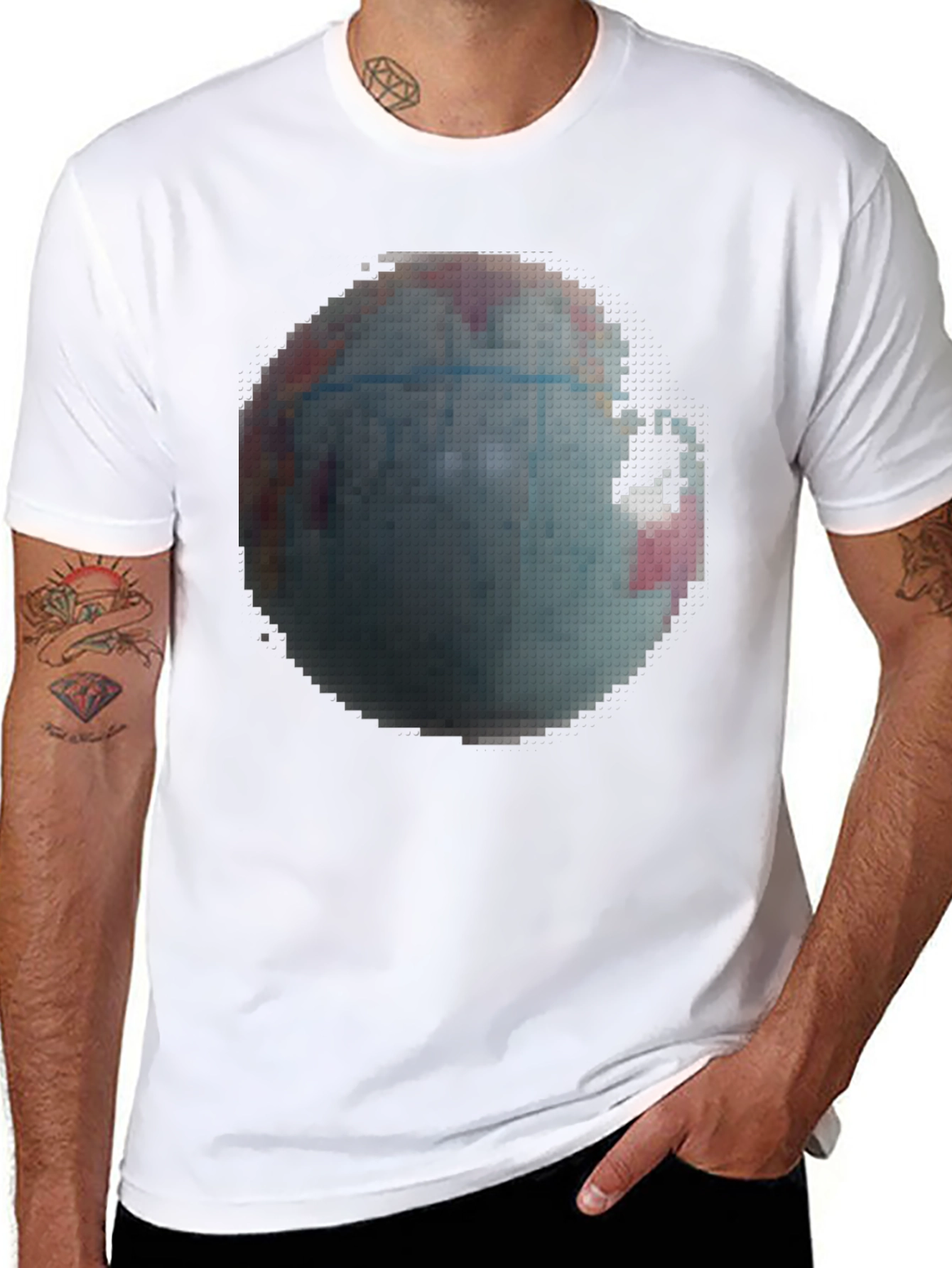 Pixelated Earth Graphic Black T-Shirt