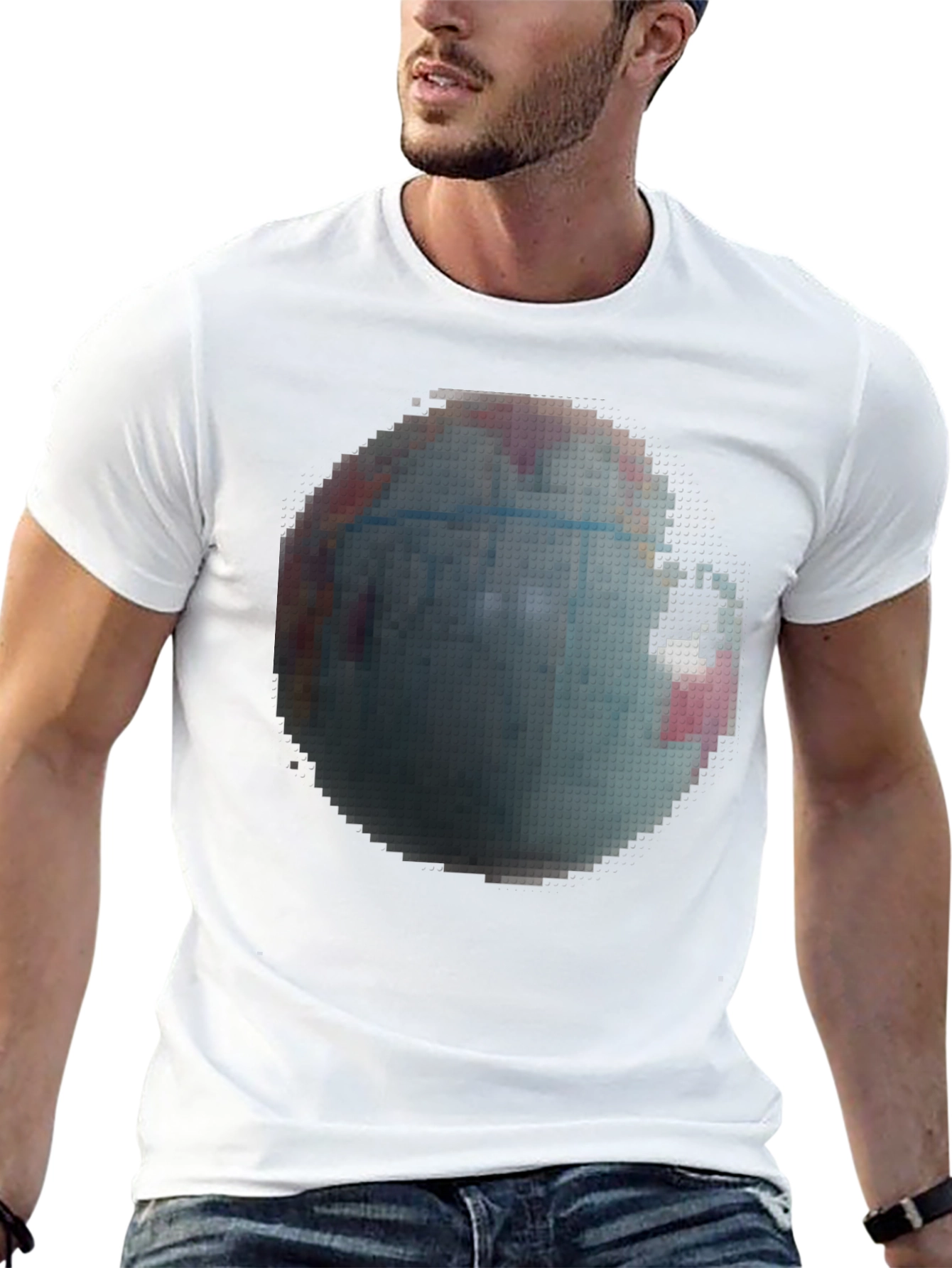 Pixelated Earth Graphic Black T-Shirt