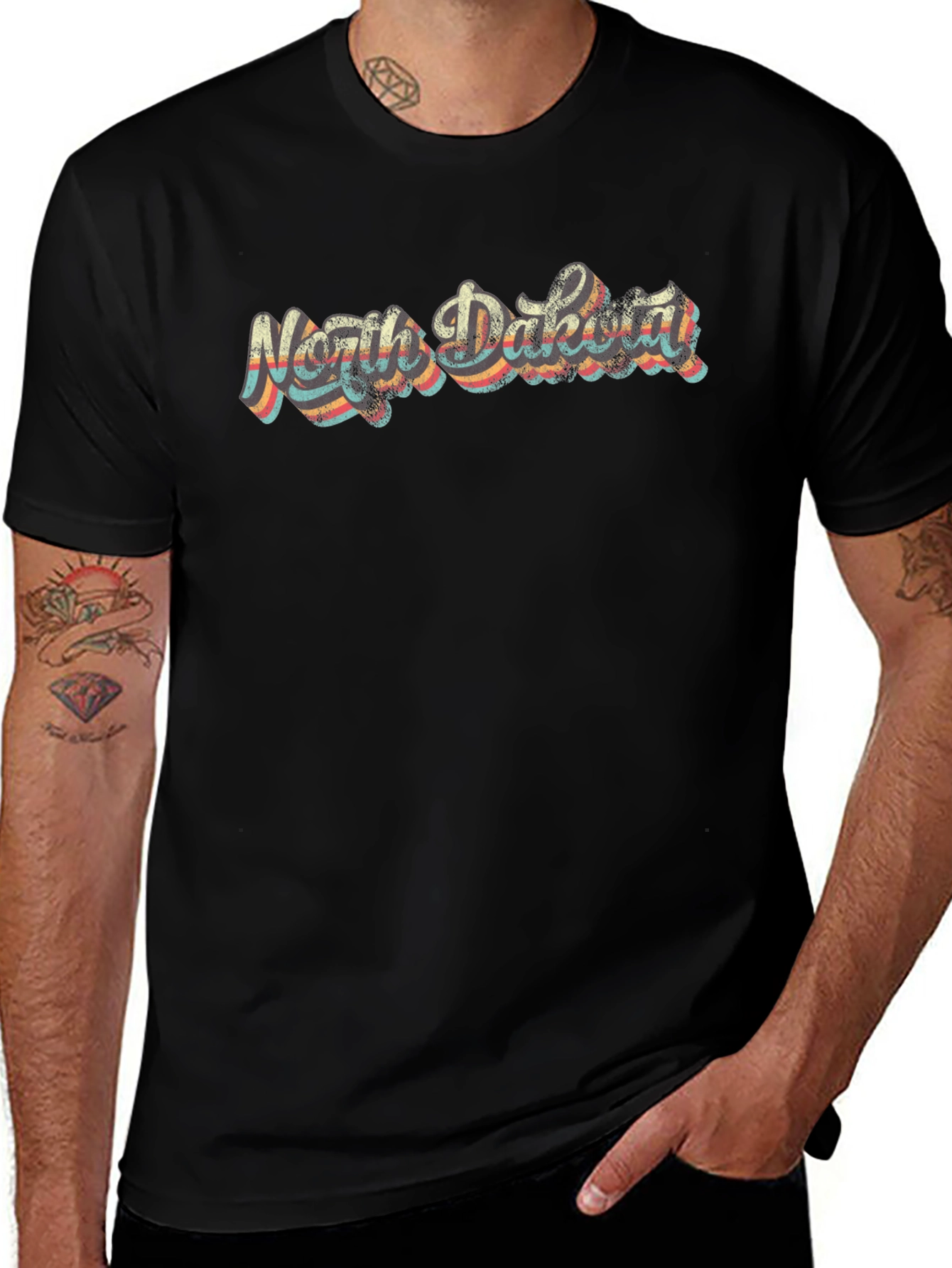 Retro North Dakota Black T-Shirt
