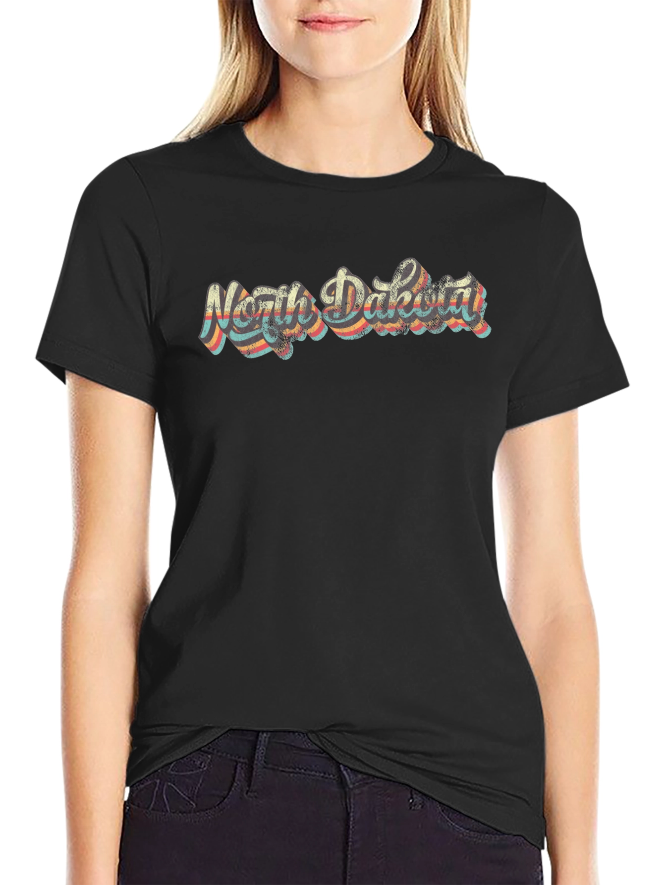 Retro North Dakota Black T-Shirt