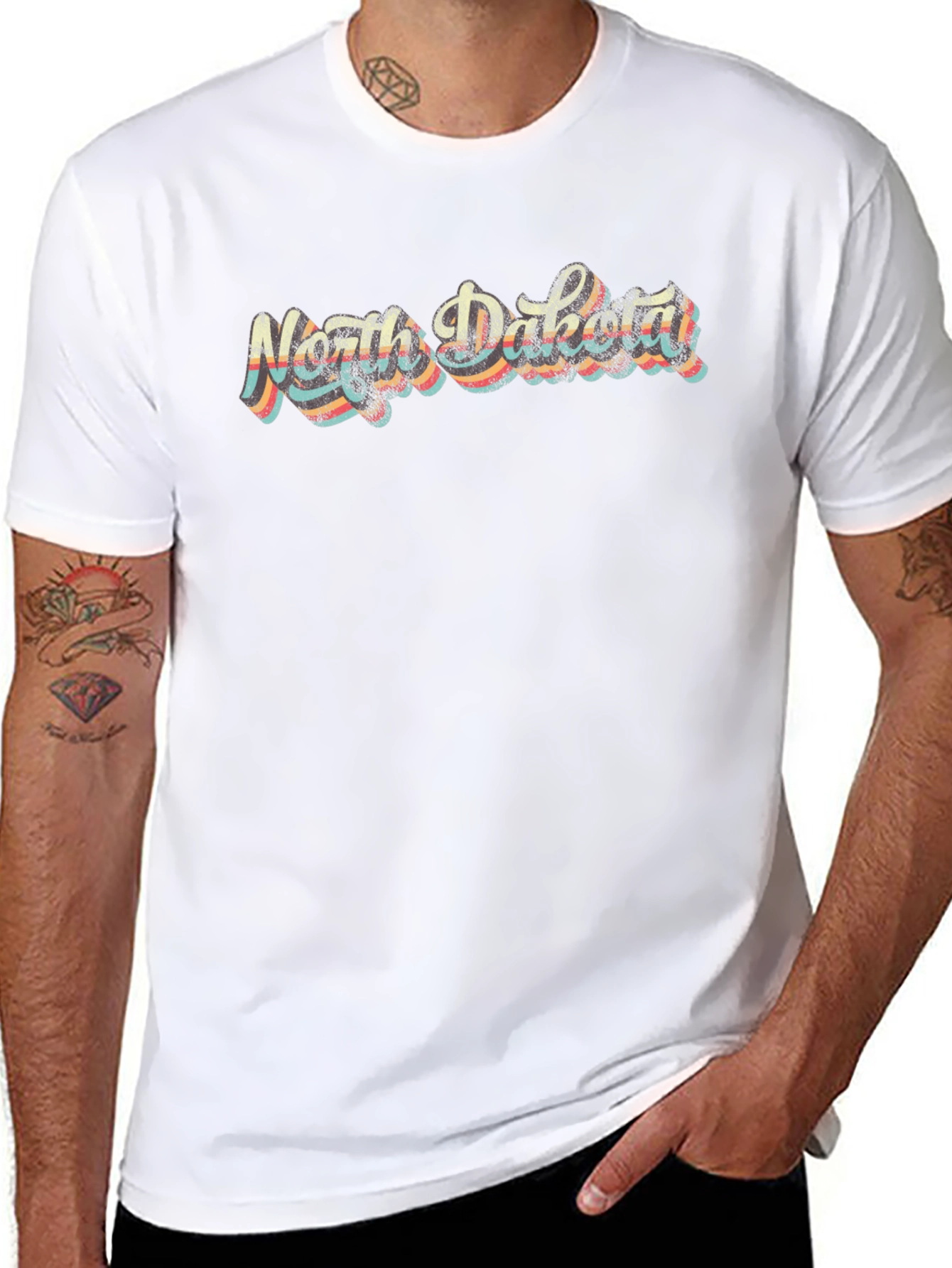 Retro North Dakota Black T-Shirt