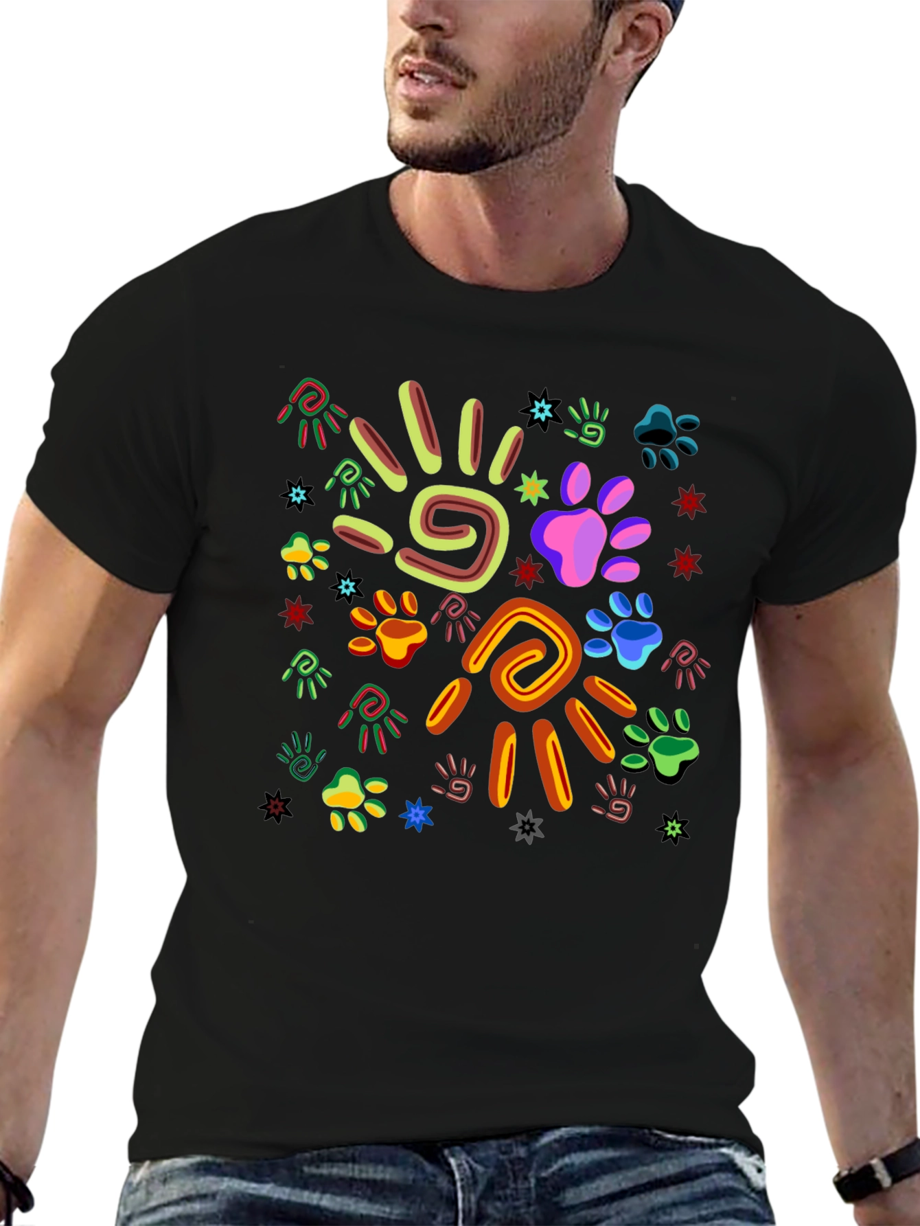 Funky Paw Print & Hand Graphic Tee