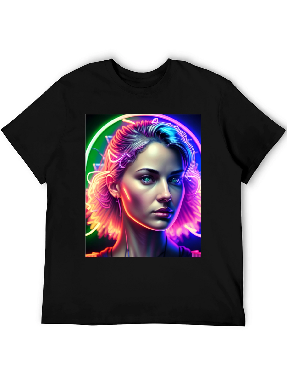 Neon Portrait Graphic Tee - Modern Art Shirt
