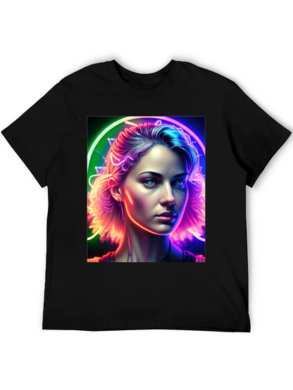 Neon Portrait Graphic Tee - Modern Art Shirt