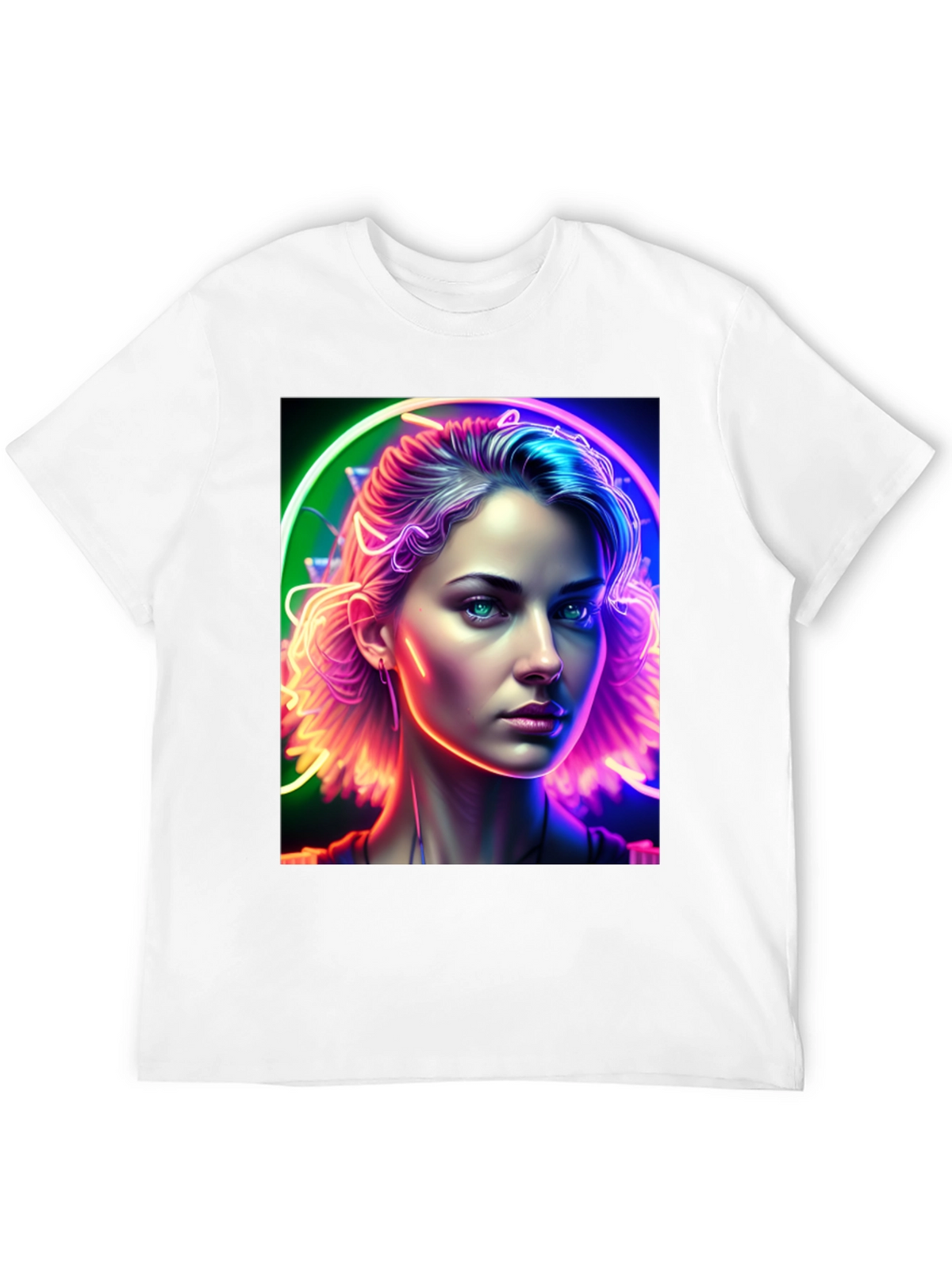 Neon Portrait Graphic Tee - Modern Art Shirt