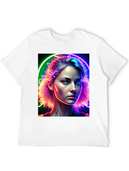 Neon Portrait Graphic Tee - Modern Art Shirt