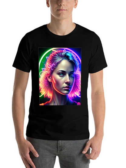 Neon Portrait Graphic Tee - Modern Art Shirt