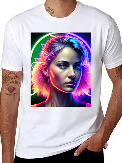 Neon Portrait Graphic Tee - Modern Art Shirt
