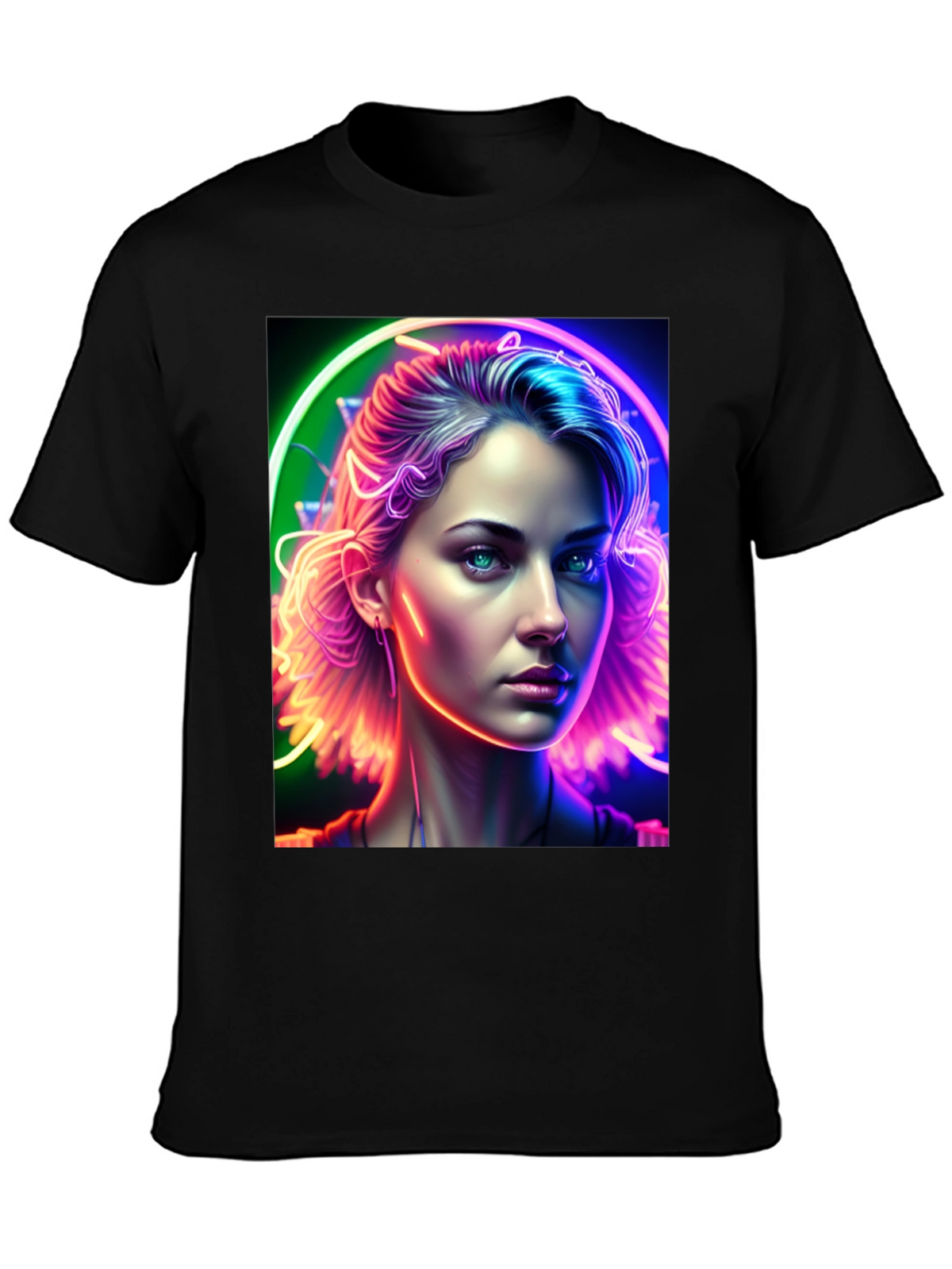 Neon Portrait Graphic Tee - Modern Art Shirt