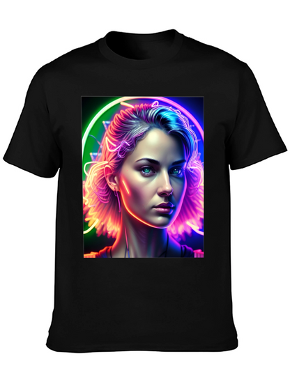 Neon Portrait Graphic Tee - Modern Art Shirt