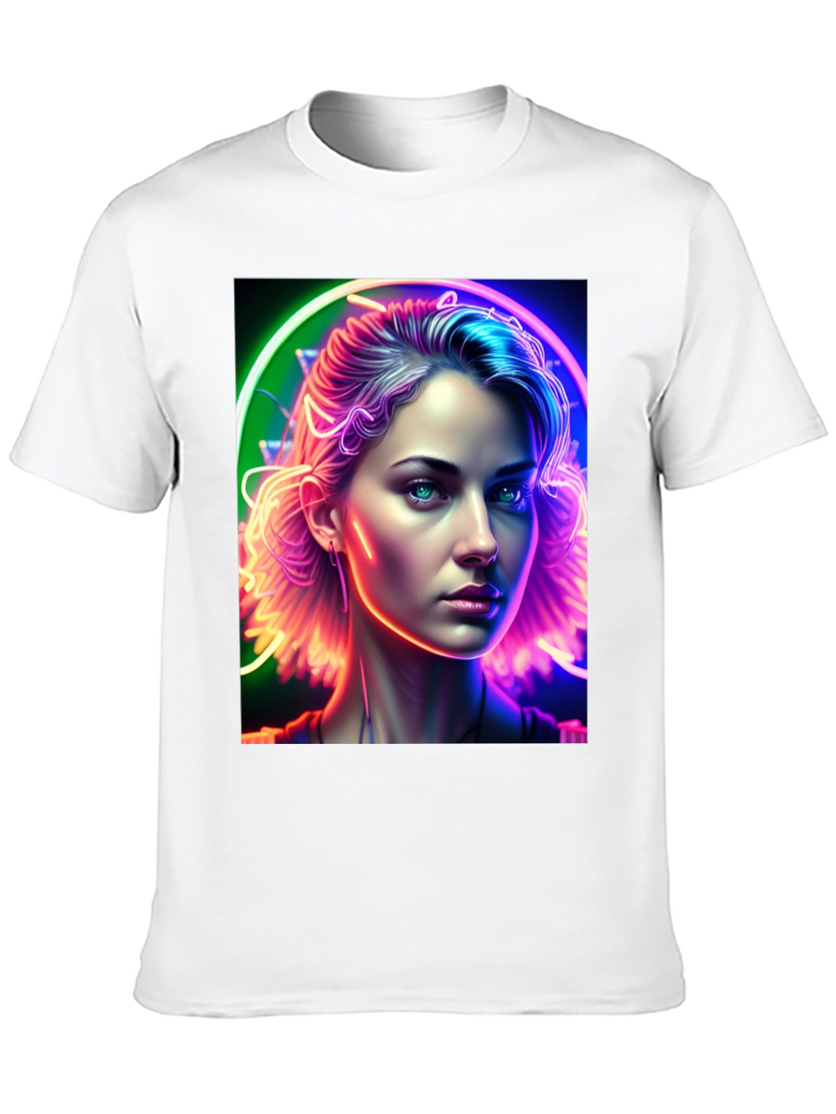 Neon Portrait Graphic Tee - Modern Art Shirt