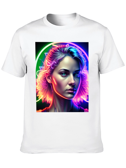 Neon Portrait Graphic Tee - Modern Art Shirt
