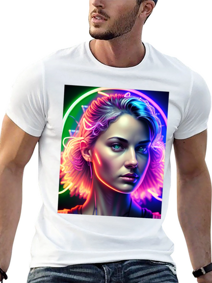 Neon Portrait Graphic Tee - Modern Art Shirt