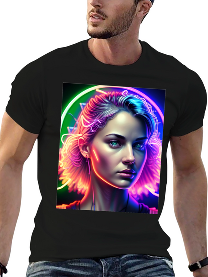 Neon Portrait Graphic Tee - Modern Art Shirt