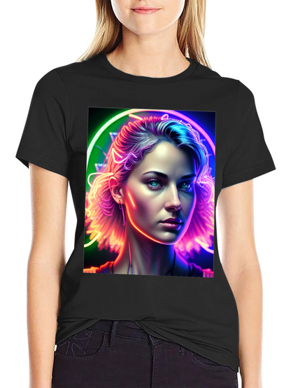 Neon Portrait Graphic Tee - Modern Art Shirt
