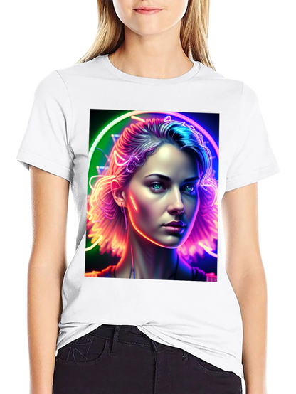 Neon Portrait Graphic Tee - Modern Art Shirt