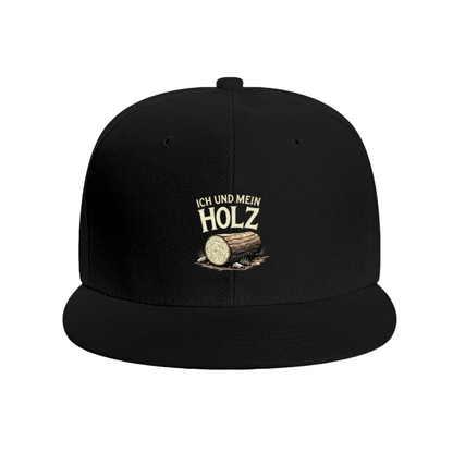Ich Und Mein Holz Log Print Flat Brim Sun Hat, Lumberjack German Slogan Outdoor Cap