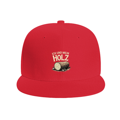 Ich Und Mein Holz Log Print Flat Brim Sun Hat, Lumberjack German Slogan Outdoor Cap