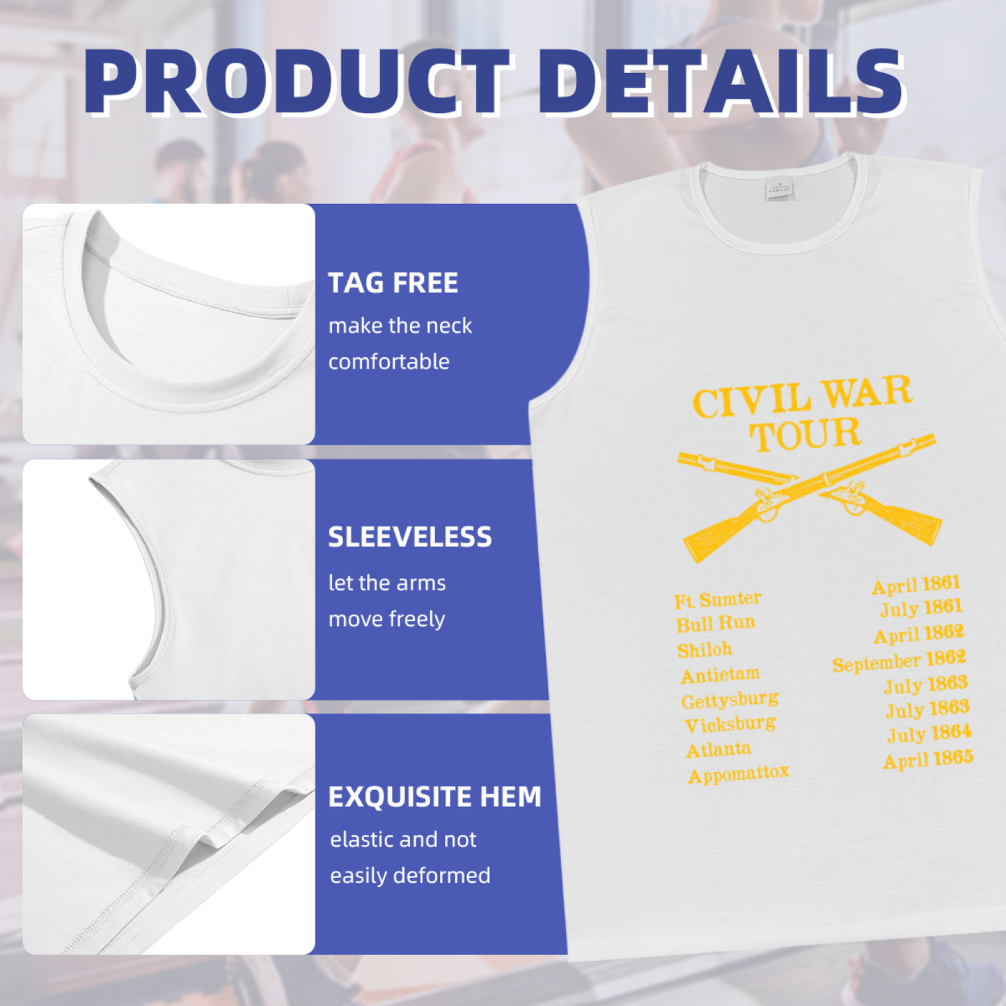 Civil War Tour Vintage Battle List Retro Rifle Print Tank Top