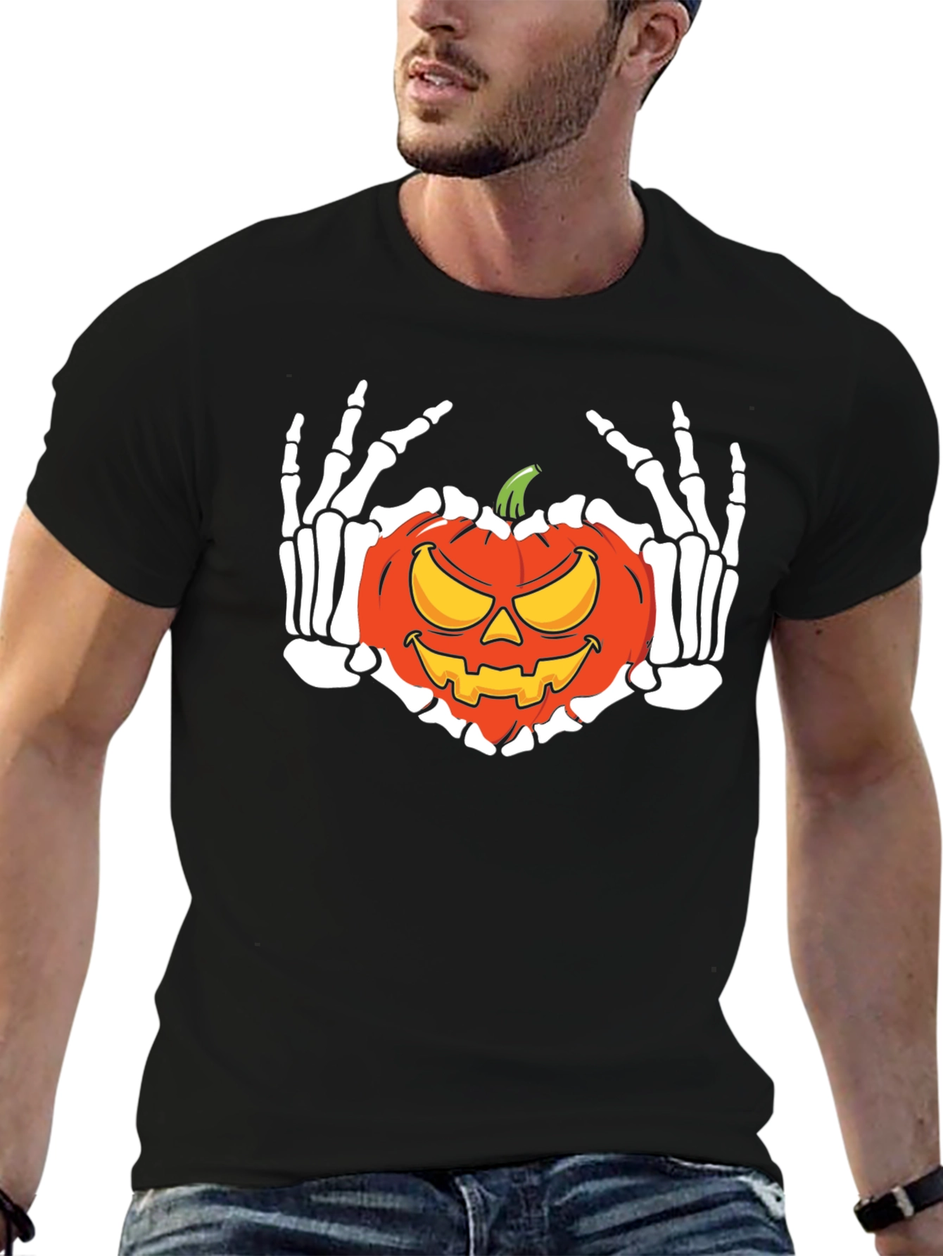Halloween Skeleton Pumpkin Graphic T-Shirt