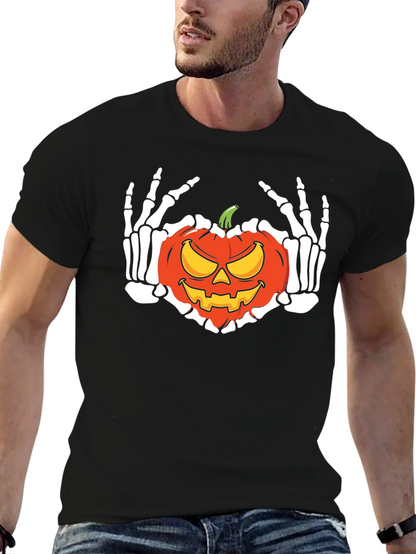 Halloween Skeleton Pumpkin Graphic T-Shirt