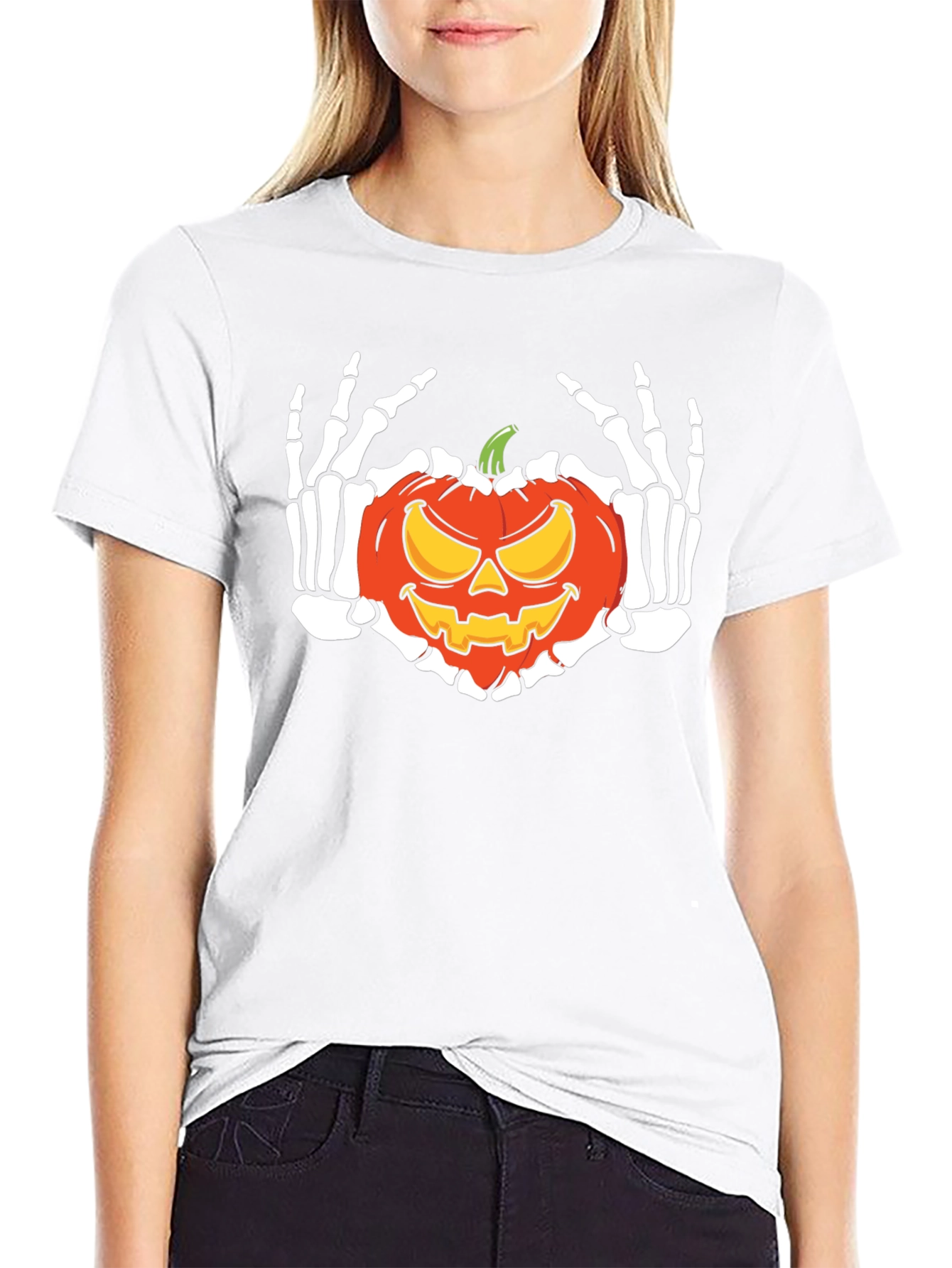Halloween Skeleton Pumpkin Graphic T-Shirt