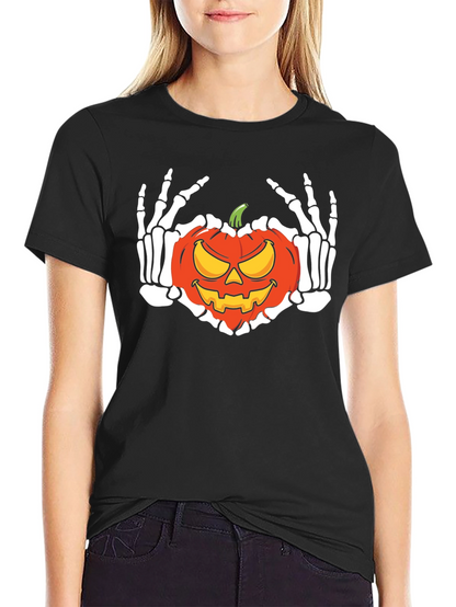 Halloween Skeleton Pumpkin Graphic T-Shirt