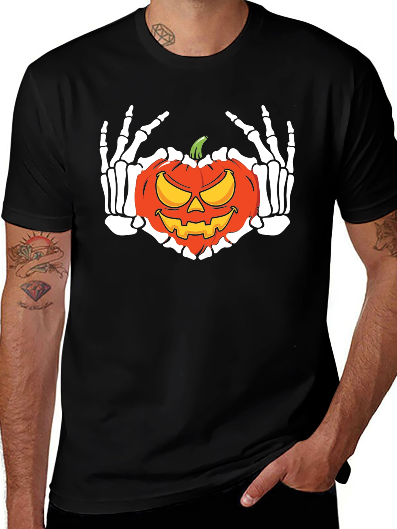 Halloween Skeleton Pumpkin Graphic T-Shirt