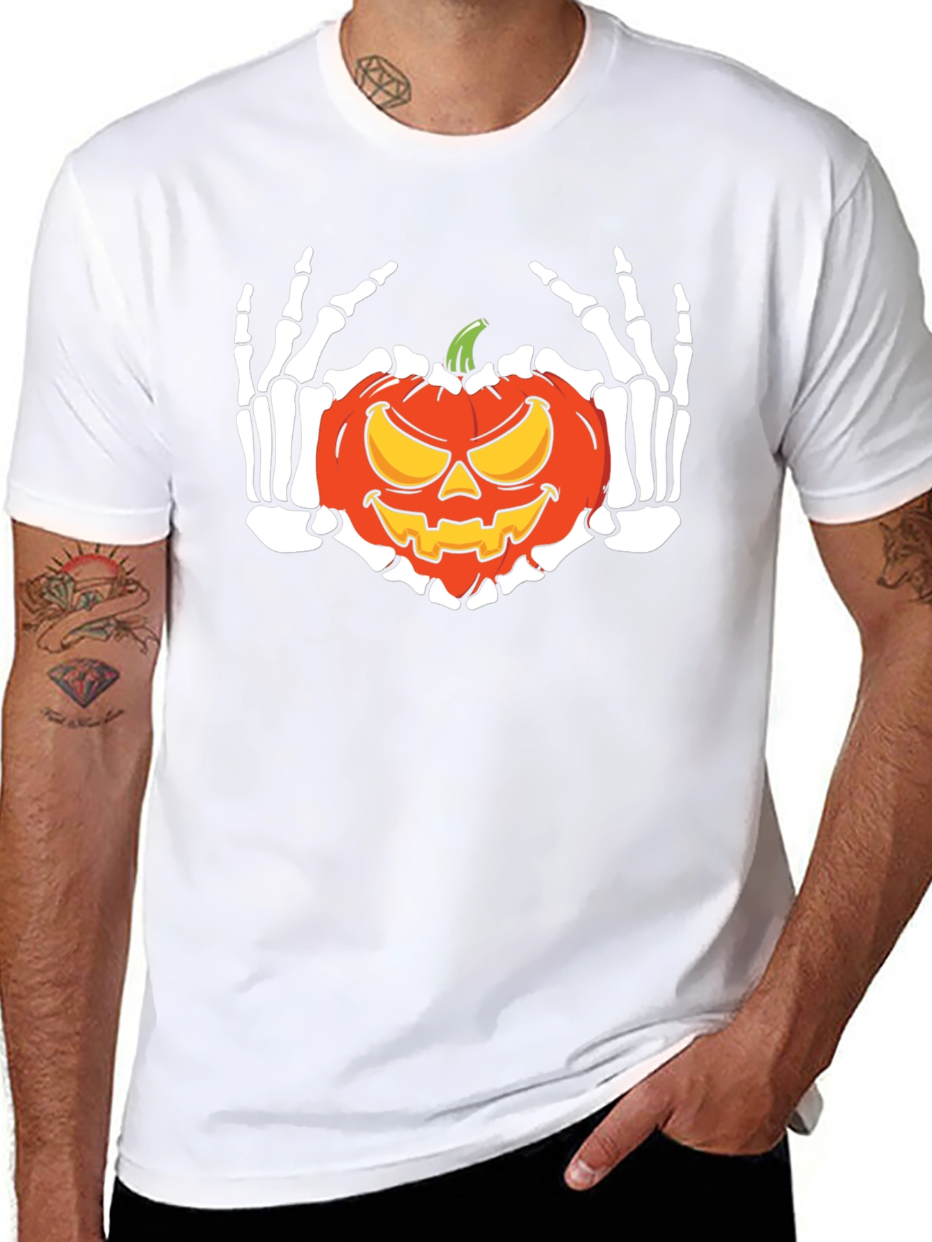 Halloween Skeleton Pumpkin Graphic T-Shirt