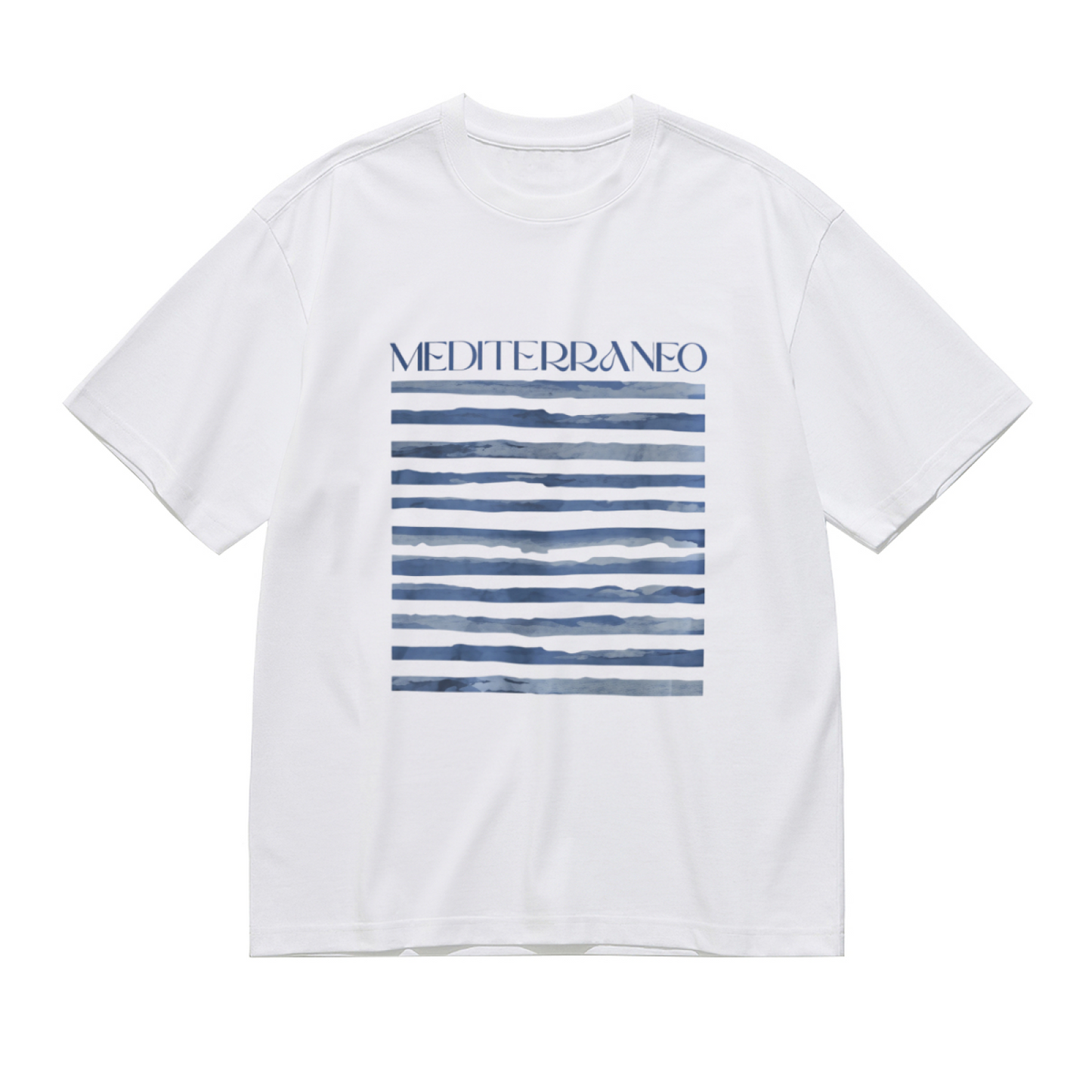 Minimal MEDITERRANEO Blue Watercolor Stripe Coastal Print Plus Size Women¡¯s T-Shirt