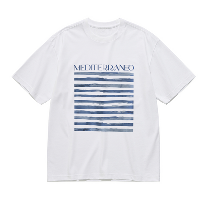 Minimal MEDITERRANEO Blue Watercolor Stripe Coastal Print Plus Size Women¡¯s T-Shirt